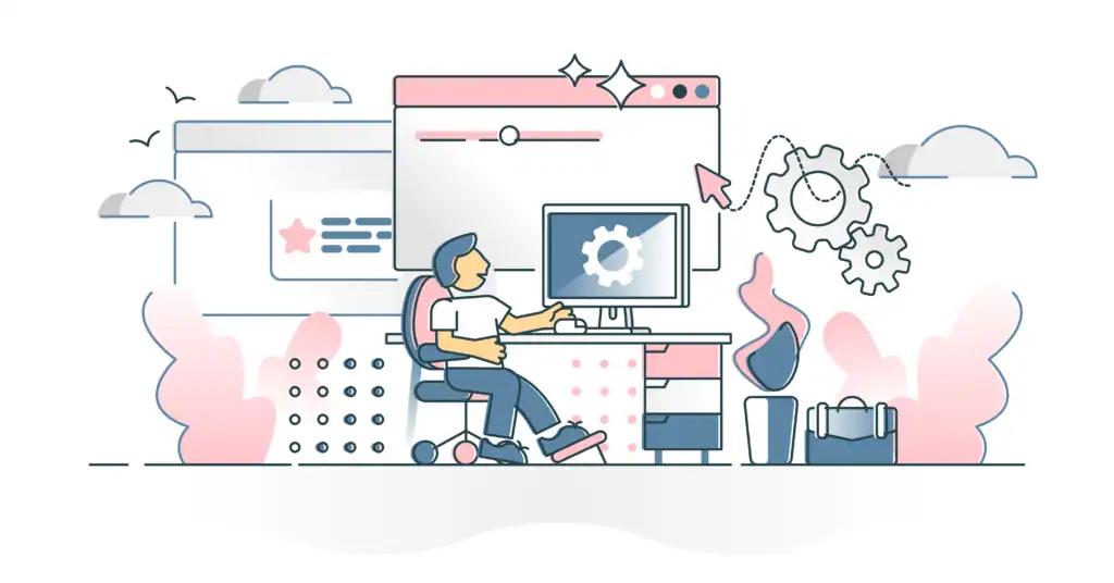 working at desk illustration