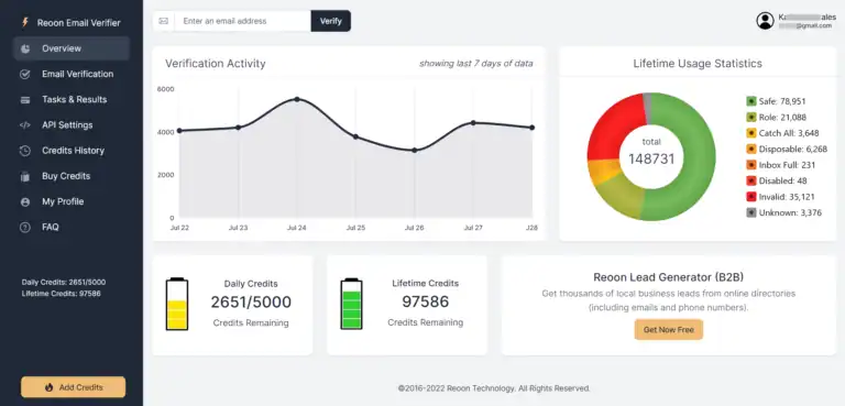 Reoon: Email verifier dashboard