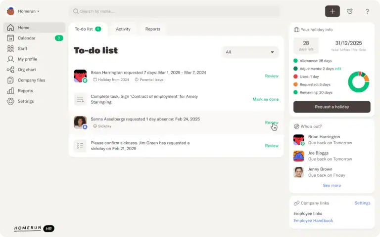 Homerun: HR to-do list