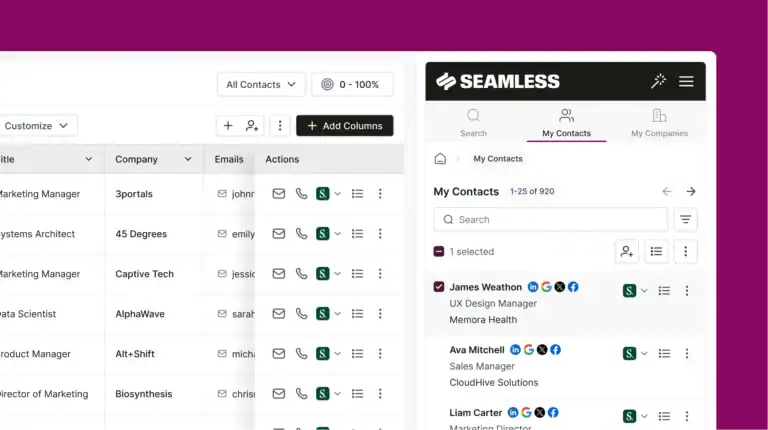 Seamless.AI: My Contacts sidebar