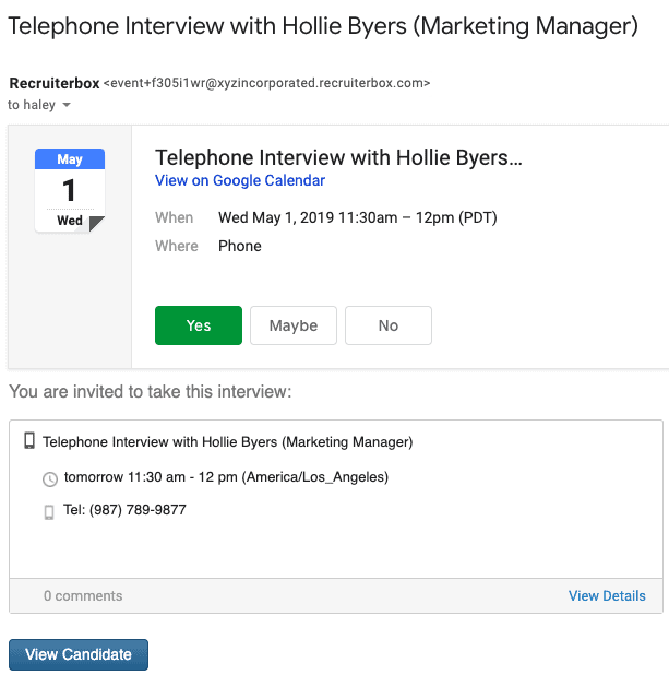 Trakstar Hire: Interview calendar