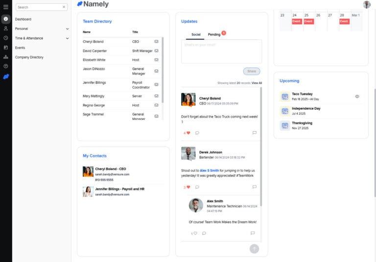 Namely: Company newsfeed