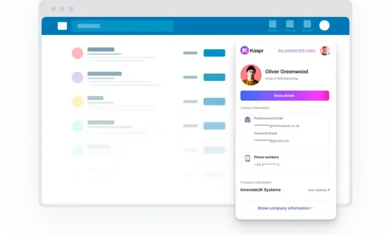 Kaspr: Extension on LinkedIn search