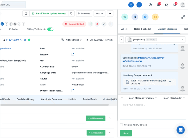 Recruit CRM: LinkedIn messaging integration
