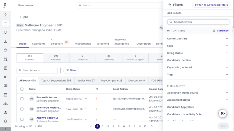 Phenom: Talent CRM interface