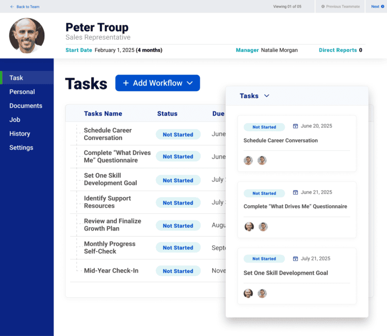 CareerPlug: Employee tasks screen
