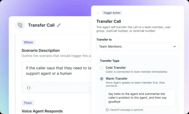 JustCall: Transfer call action