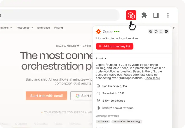 Prospeo: Chrome extension on a company website