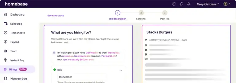 Homebase: Hiring dashboard