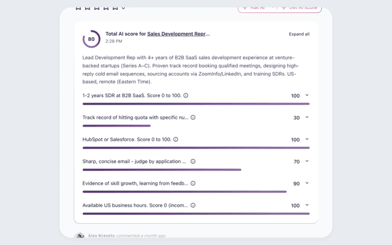 100Hires: Candidate matching score breakdown