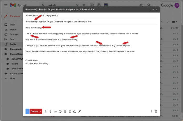 GMass: Mail merge personalization