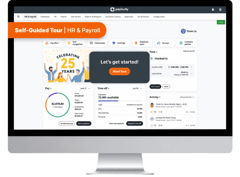 Paylocity: HR platform screen