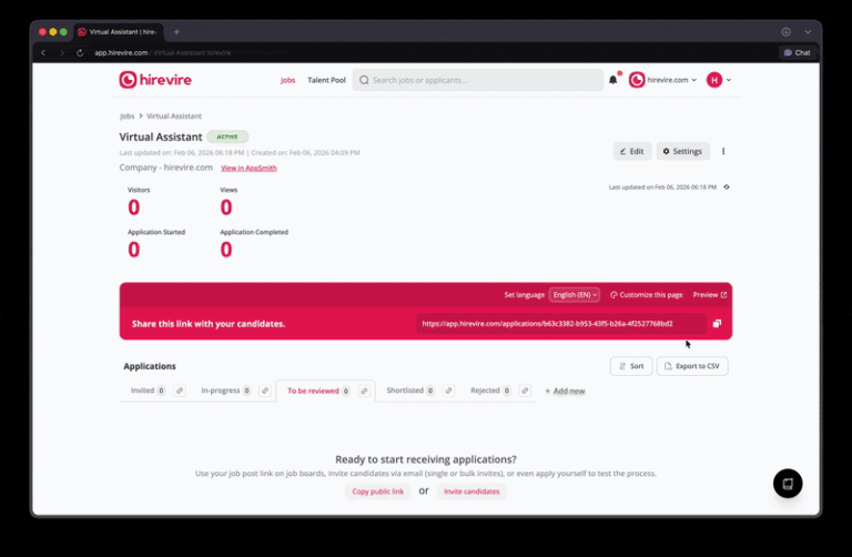 Hirevire: Share screening link