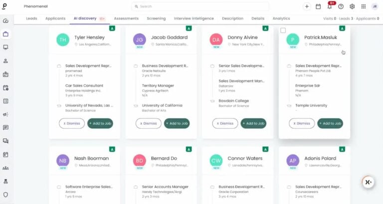 Phenom: Talent CRM dashboard