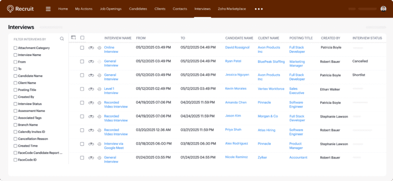 Zoho Recruit: Interviews
