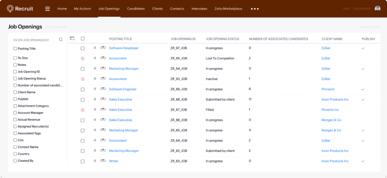 Zoho Recruit: Job openings
